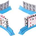 Stackable Card Holder, Double Layered Playing Card Holder Organizer Tray, 4 Pack Storage Case for Seniors, Adults, Arthritis Patients and Kids (Blue)