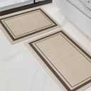 Chakme 2 Piece Bathroom Rug Set, Ultra Thin Bath Mat, Absorbent, Non Slip, Machine Washable, Light Beige, 17"x24"+17"x32"