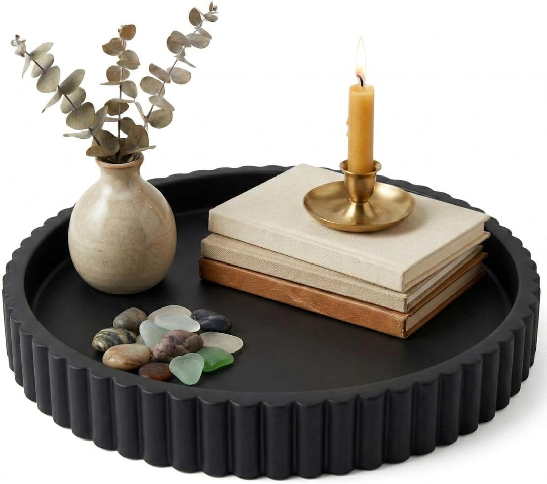 OAKOA Concrete Black Tray for Coffee Table - Round Black Decorative Tray for Table Decor - Bandejas Decorativas para La Sala - Coffee Table Centerpiece