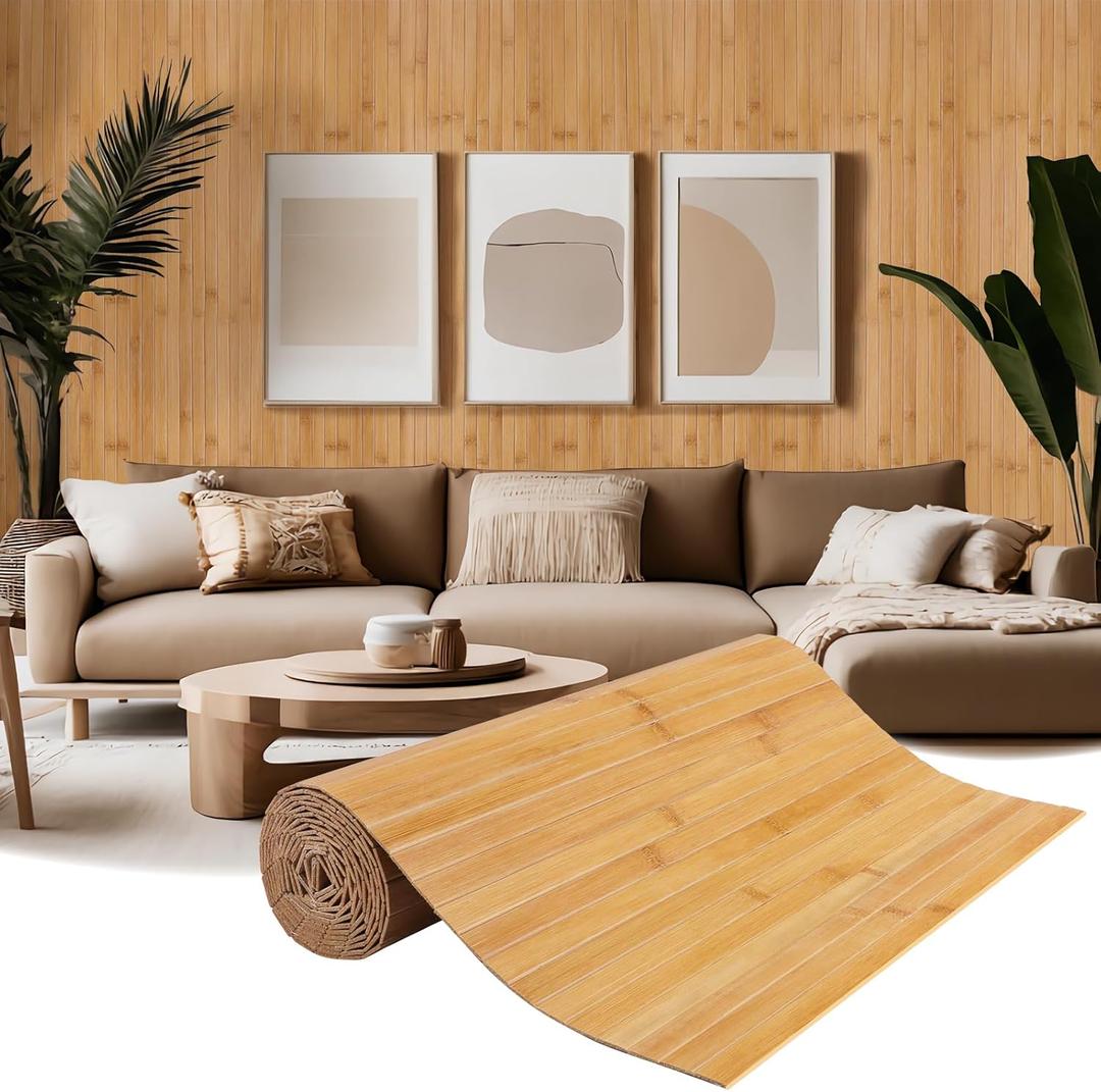 Natural Bamboo Wall Panel for Interior Wall Decor, Pole Wrap Wainscoting Interior Wall Cladding Panel for Kitchen Island, Bedroom, Living Room Office,Decor(48" H x 96" L, Light-Carbonized)