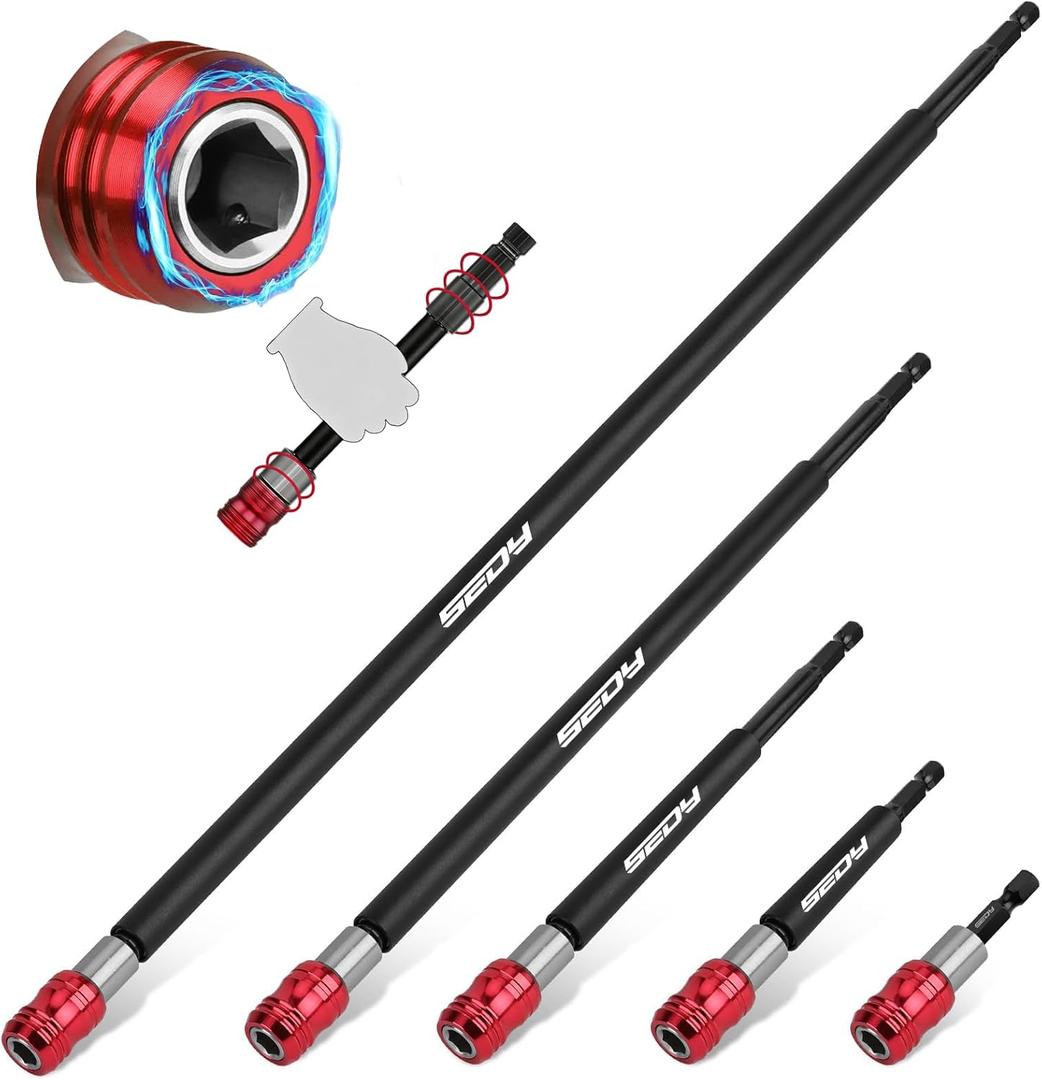 5-Piece 2", 4", 6", 12", 17" Extra Long Magnetic Screwdriver Bit Holders, 1/4 Inch Hex Shank Quick Release Extension Adapter, Durable CR-V Steel, Universal Fit for Impact Driver Bits