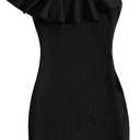 SOLY HUX Girl's Cold Shoulder Ruffle Short Sleeve Bodycon Mini Dress Ribbed Knit Party Dress Pure Black 13-14Y