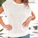 PRETTYGARDEN Womens Spring Tops 2026 Summer Shirts Crochet Cap Sleeve Sweater Pullover Cute Beach Vacation Clothes (White, S)