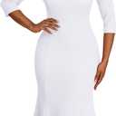 Nmoder Women Mermaid Cocktail Bodycon Church Fishtail Midi Dresses V-Neck | Sheath Ruffle Hem with Femininity, Slim Fit to Show Curve, 3/4 Sleeve Midi Length for Semi-Formal, Wedding Guest, Business (White, M)
