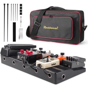 Rockhouse Pedalboard, Guitar Pedal Board Case 20" x 10" Light Effect Boards with Compartment for Power Supply, Gig Bag, Mounting Tape, Cables Ties