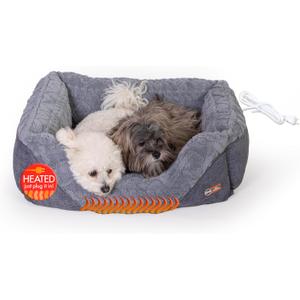 K&H Pet Products Thermo-Pet Lounge Sleeper Indoor Heated Pet Bed for Dogs & Cats, Bolstered Warm Calming Pillow Bed for Multiple or Large Cats, Machine Washable, Safety Listed - Medium 30.5 X 24.5in