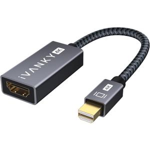 IVANKY 4K Mini DisplayPort to HDMI Adapter, 4K@30Hz Mini DP to HDMI Adapter, Gold-Plated/Braided Thunderbolt 2 to HDMI Compatible with MacBook Air/Pro, Microsoft Surface Pro/Dock, Monitor, Projector (1 Pack-Grey)