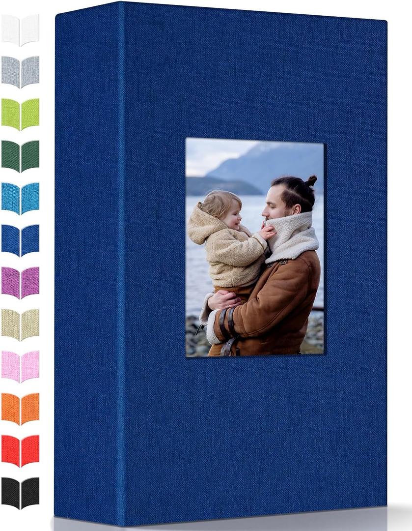 Photo Album 4x6 with 300 Pockets,Slip-in Picture Albums,Linen Cover Memory Book with Front Window,White Page Vertical Photo Book for Wedding,Family,Anniversare,Baby,Vacation (Dark blue)