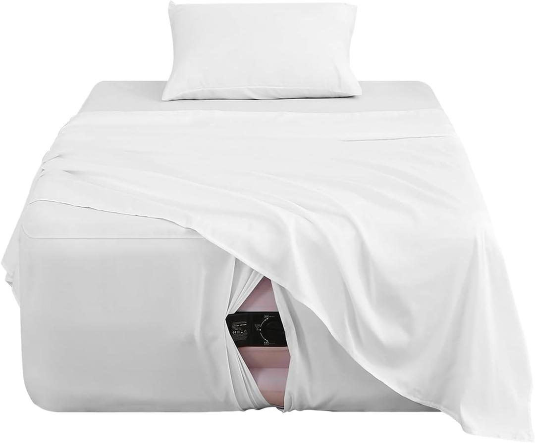 Extra Deep Pocket Twin Sheet Set for Air Mattress, 3 Piece Air Bed Sheets Set with 18-24 Inches Depth, Soft & Breathable Inflatable Bed Sheet Set with Flat Sheet, Fitted Sheet and Pillowcase, White