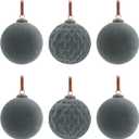 6Pcs Large Velvet Christmas Ball Ornaments 4" Dusty Blue Flocked Ornaments Set for Christmas Tree with 10Pcs Velvet Bows Shatterproof Xmas Hanging Decorations for Home Office Holiday Dcor