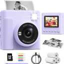 TIATUA Kids Instant Print Camera, Christmas Birthday Gifts for Girls and Boys, 1080P HD Video Digital Kids Camera with Print Paper & 32G Card, Toddler Toy for 3-14 Years Old (Purple)