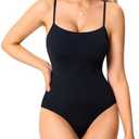 BRABIC Sleeveless Bodysuits for Women - Square Neck Double Lined Backless Tank Top Body Suit 2XL