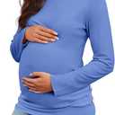 Chuanqi Womens Maternity Shirt Fall Long Sleeve Crew Neck T-Shirts Pregnancy Clothes Side Ruched Tunic Tops (Medium)