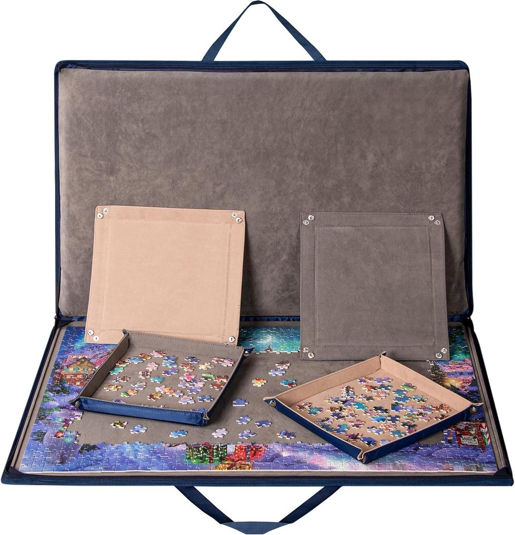 Lavievert 1000 Piece Jigsaw Puzzle Board with Padded Cover, Portable Case with 4 Sorting Trays & Detachable Board, Puzzle Caddy Storage Saver with Non-Slip Surface for Adults, Up to 1000 pcs