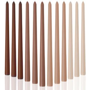 12pcs Taper Candles Cream Scented Gradient Color, Handmade from Vegan Soy Wax for Holiday Wedding Party Home Dinner Decoration, Gradient Brown