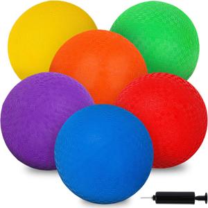 LovesTown 6PCS Playground Balls with Air Pump, 8.5inch Inflatable Dodge Ball Colorful Handball Rubber Kickball for Kids Ball Games