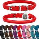 BRONZEDOG Rolled Leather Dog Collar for Small Medium Large Dogs with QR ID Tag (S: 12-14 Inch, Scarlet Red)