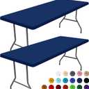 Moosfor Spandex 8 Foot Rectangle Table Cloth 2 Pack, Elastic Fitted Tablecloths for Picnic, Stretch Washable Patio Table Cover for Outdoor, Camping, Banquet and Parties (Navy, 30"x96")