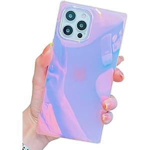 KERZZIL Cute Holographic Compatible with iPhone 14 Pro Rectangle Case (2022) 6.1-inch, Slim Colorful Glossy Soft TPU Silicone Protective Durable Cases Cover for Women Girls Blue Purple