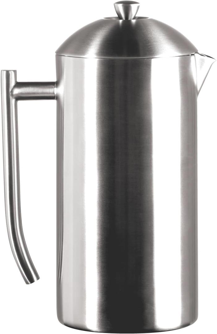 Frieling Coffee Press Stainless Steel French Press Coffee Maker - 44 oz, Brushed Stainless Steel - Double-Walled Insulated Zero Sediment Filter - For Home & Camping