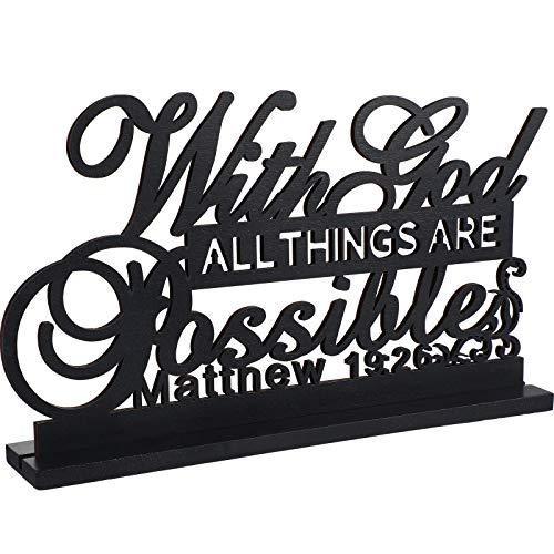 Jetec Inspirational Table Art with God All Things Are Possible Positive Sign Home Table Decoration, Motivational Centerpieces Letter Sign Wooden for Faith Motivational Decor (with Lord Possible)