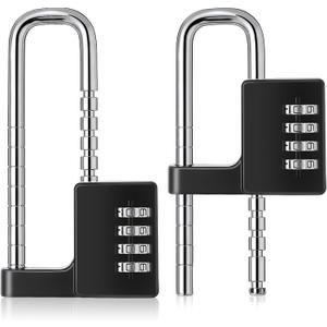 Gisafai 2 Pieces 4 Digit Combination Cabinet Lock for Adults Black Retractable Kitchen Cabinet Lock for Cabinet Doors Gym Adjustable Shackle