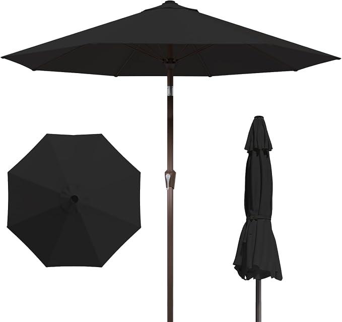 Patio Kingdom 9FT Patio Umbrella Outdoor Table Umbrella w/Push Button Tilt and Crank, 8 Sturdy Ribs, UV Resistant Waterproof Market Umbrella for Pool, Deck, Backyard, Garden, Black