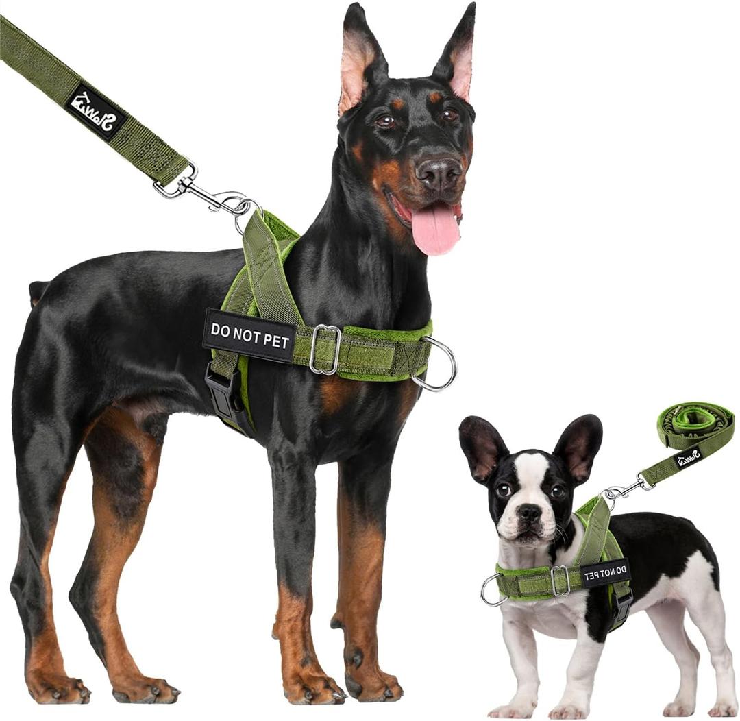 Lukovee No Pull Dog Harness & Leash Set - Heavy Duty Dog Vest Harness with Soft Padded for Medium Large Dogs, Adjustable Reflective Tactical Pet Harness for Easy Walk and Training (L, Green)