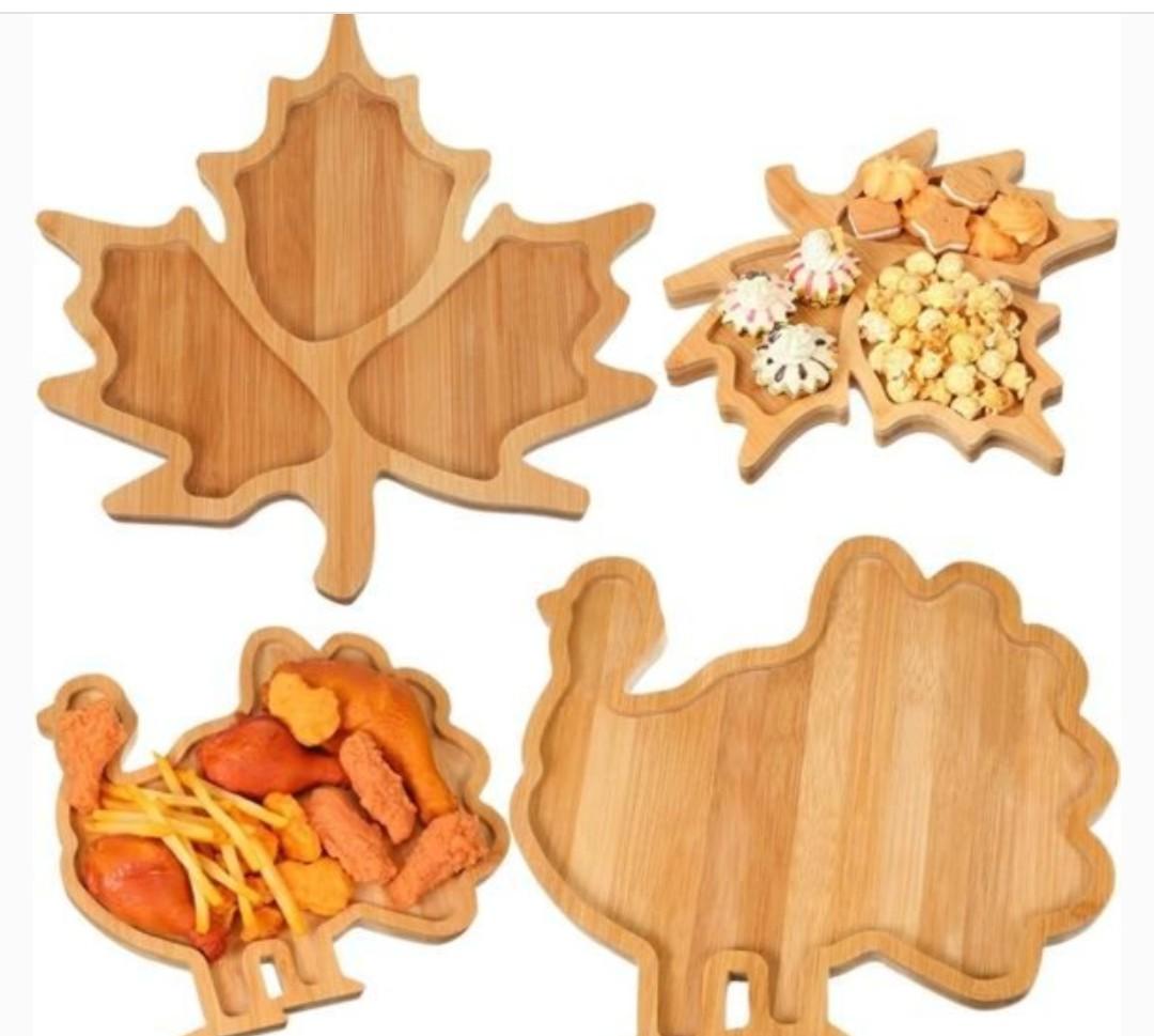 2 Pcs Turkey Shaped Bamboo Serving Tray , 11.8 x 7.9 in, 11.8 x 11.8 in