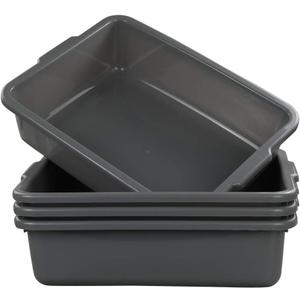 4-Pack Bus Tubs, Commercial Tote Box, Plastic Bus Box (13 L Capacity), Grey
