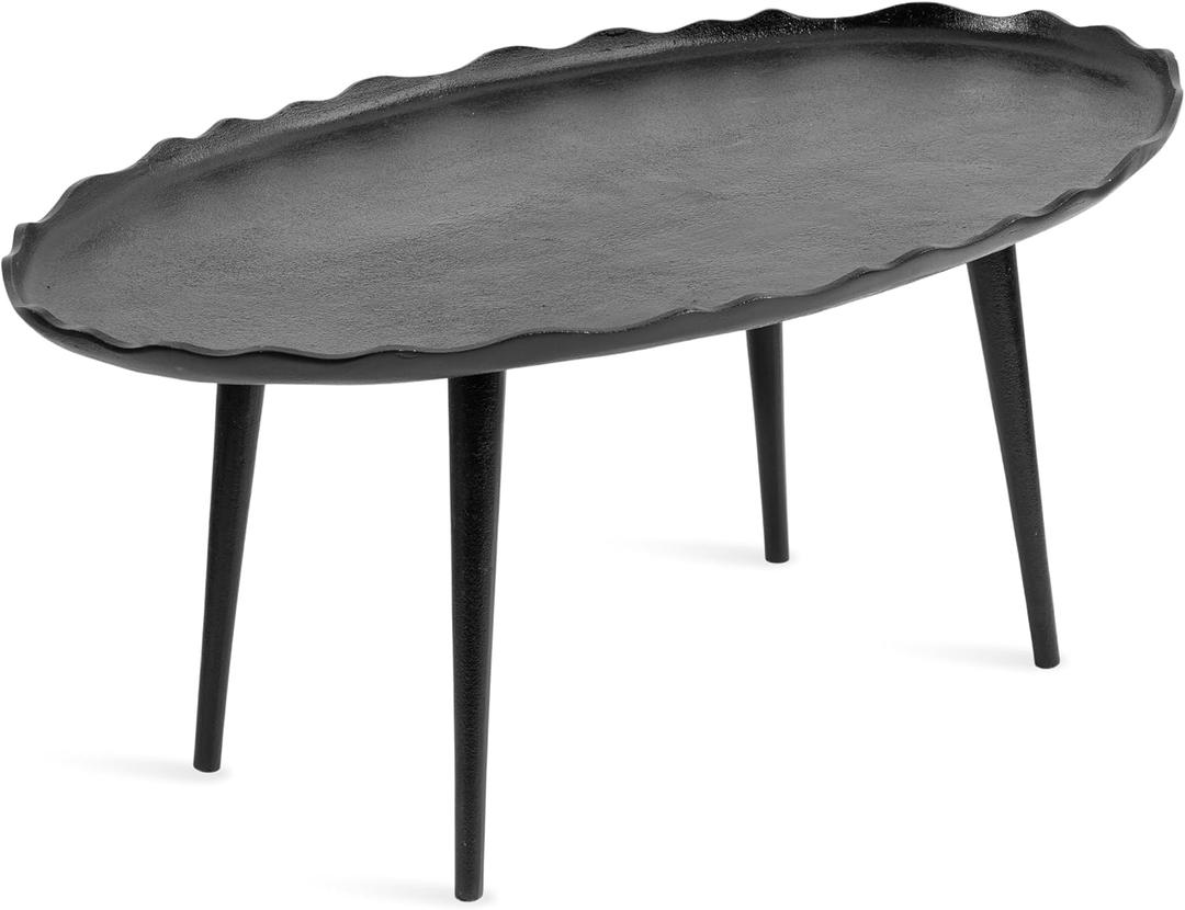 Kate and Laurel Alessia Modern Oval Coffee Table; 34 x 20 x 15; Black; Metal Living Room Table for Storage and Display with Antique Deckled Edge Detailing