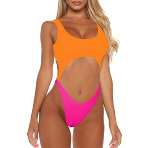 Sovoyontee Women's Sexy One Piece Swimsuits Cheeky Thong Bikini Bathing Suit (Medium, Orange & Pink) Sovoyontee Women's Sexy One Piece Swimsuits Cheeky Thong Bikini Bathing Suit (Medium, Orange & Pink)