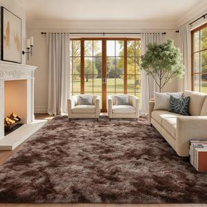 10x14 Ft Extra Large Shag Brown Area Rug for Living Room, Tie-Dyed Ultra Soft Fluffy Furry Rugs for Bedroom Indoor Floor, Aesthetic Carpet for Kids Home Decor (Coffee)