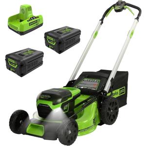 Greenworks 60V 21" Brushless (Self-Propelled) Cordless Lawn Mower, 2 x 4.0Ah Batteries (3/4 Acre, Rapid Charger, 4-in-1, LED Lights, IPX4)