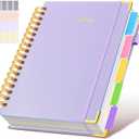 Hardcover Spiral Notebook journal with Removable Dividers Tabs, 300 Pages Leather 5 Subject Notebook College Ruled, 8"x10" Large B5 Notebooks for Work School Note taking, Lined Journal for Women,Purple