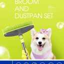 Adjustable Rubber Push Broom and Dustpan Set, Self Cleaning Indoor Outdoor Angle Brooms with Dust pan for Home, Long Handle for Floor Sweeping, Kids, Carpet Dog Cat Pets Offices Use