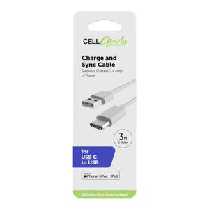 Cell Candy Fast Charge and Sync Cable USB C to USB 3 Ft