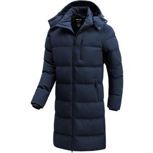 Men's Winter Coat Extra Long Puffer Jacket Waterproof Thicken Parka Insulated Outerwear with Removable Hood, Medium