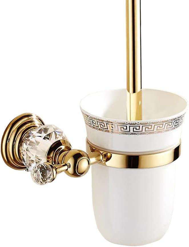 Toilet Brush and Holder Set, Wall-Mounted, Gold Handle with Replaceable Brush Heads