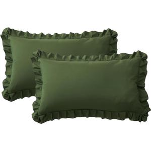 Ruffle Pillow Cases King Size Set of 2  Soft Wrinkle Resistant Brushed Microfiber Ruffled Pillowcases Envelope Pillow Shams Cover Festive Gift for Hotels, Guest Rooms 20x36 Inch (Olive Green)