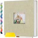 Popotop Photo Album Self Adhesive with Picture Display Window,40 Pages DIY Scrapbooking Supplies Kit for 4x6 8x10 Picture,Linen Cover Memory Book for Baby Wedding, with Scraper and Metallic Pen