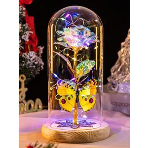 Gifts for Women Mom Birthday Gifts, Galaxy Glass Rose Forever Preserved Flowers for Delivery Prime Light Up Rose in Glass Dome with Butterfly Valentines day Rose Gifts for Her Wife Daughter Girlfriend
