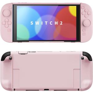 PlayVital Hard Case for Nintendo Switch 2 with Extra Stand & Thumb Grip Caps | Split Design, Dockable Protective Full-Body Shell Cover for Nintendo Switch 2 | Solid Color Series, Cherry Blossoms Pink