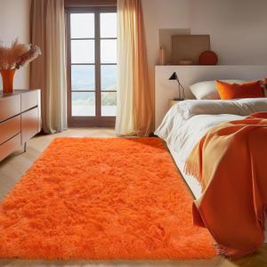 ONASAR Orange Area Rugs for Bedroom Living Room, Fluffy 4x6 Indoor Bedside Floor Throw Rug, Soft Plush Shaggy Carpet for Nursery Kids Girls Boys Teen Dorm Home Office Decor Aesthetic