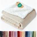 Sherpa Fleece Blanket Throw Size - Reversible Sherpa Fleece Throw Blanket - Super Soft Double Sided for Bed, Sofa, Couch - Thick, Warm, and Plush - Luxurious Bedding for Winter - Ivory, 50" x 60"