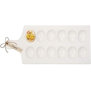 Mud Pie - 40700083 Mud Pie Deviled Egg Tray, 15.25" x 7", White, Brown, Black