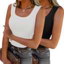 Zeagoo Women's Summer Tops Square Neck Ribbed Tank Tops Slim Fitted Racerback Sleeveless Shirts Basic Casual 2 Pack (L, B-black & white)
