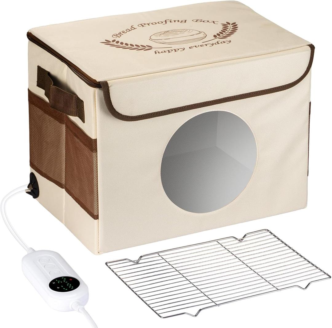 Folding Bread Proofing Box - 86-113 Temperature Control & 24H Timer, Dough Proofer with Metal Rack, Foldable Proofing Warming Box for Sourdough, Bread Baking, Pizza, Yogurt