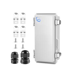 Waterproof Outdoor IP67 Junction Box (7.9"x3.9"x2.8") with Mounting Plate, Hinged Grey Cover and Wall Brackets - Weatherproof ABS Plastic Electrical Enclosure for DIY Projects (200x100x70mm)