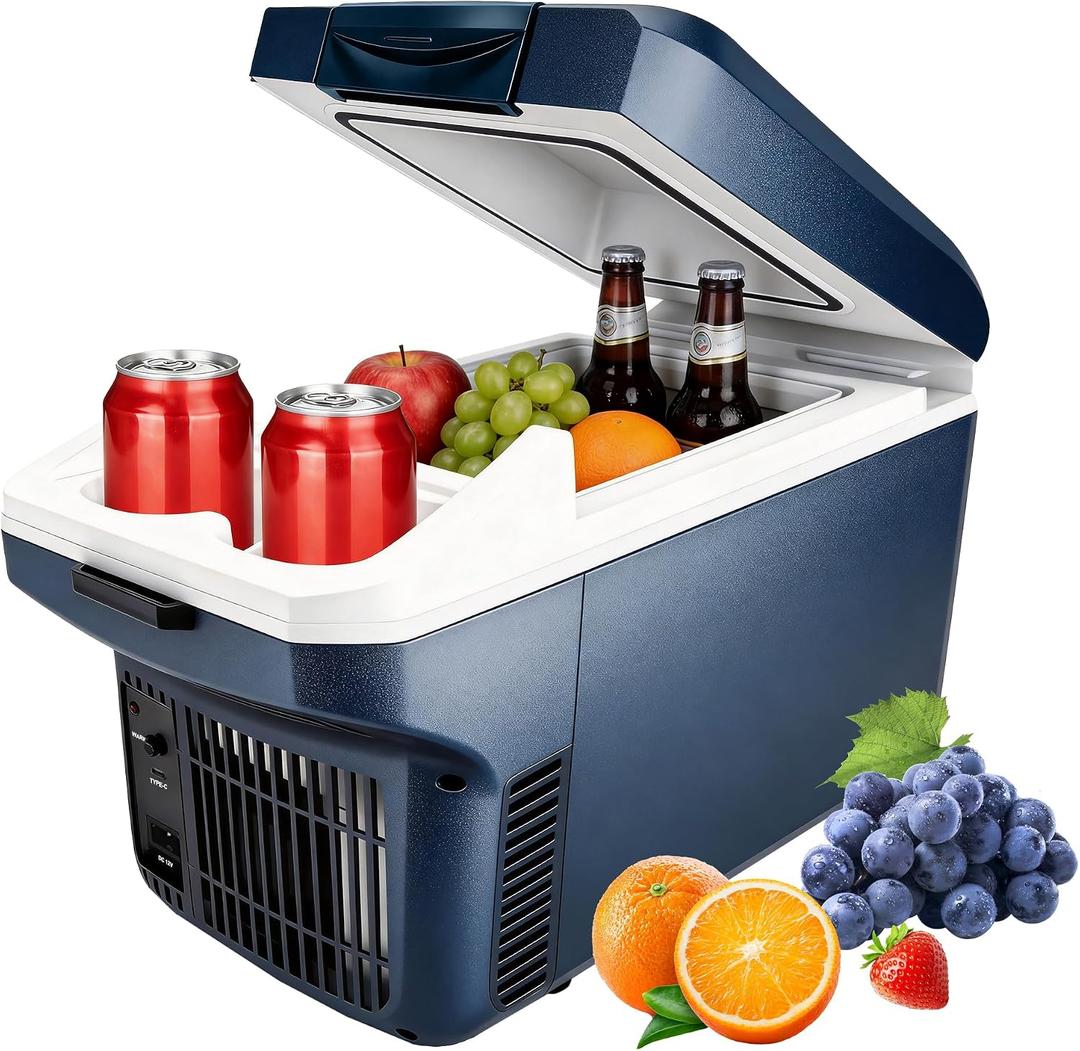 Iceblue Electric Cooler with Type-C, 8 Liter /11 Cans Mini Fridge with Belt, 9V Type-C Thermoelectric Dual-use Car Refrigerator, Car Fridge for Car, Dorm, Travel, Picnic, Gift - Blue